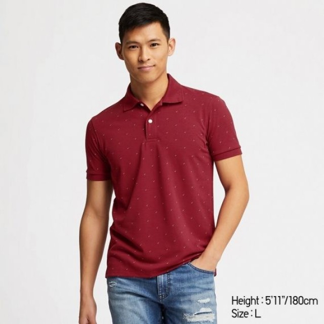 Áo thun polo UNIQLO nam in hoạ tiết - Màu đỏ