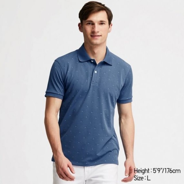 Áo thun polo UNIQLO nam in hoạ tiết - Màu xanh dương