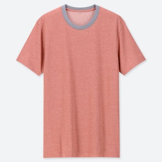 Áo thun Tee Shirt nam cổ tròn có viền Uniqlo màu hồng 