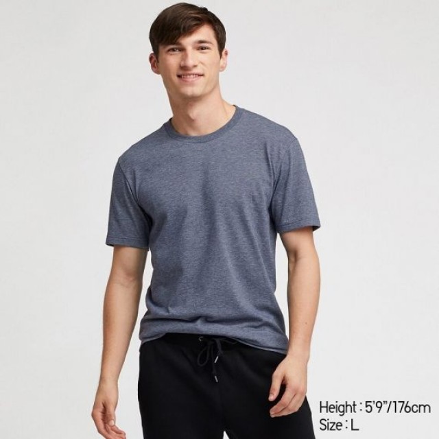 Áo thun T-shirt nam cổ tròn Uniqlo màu xanh biển 