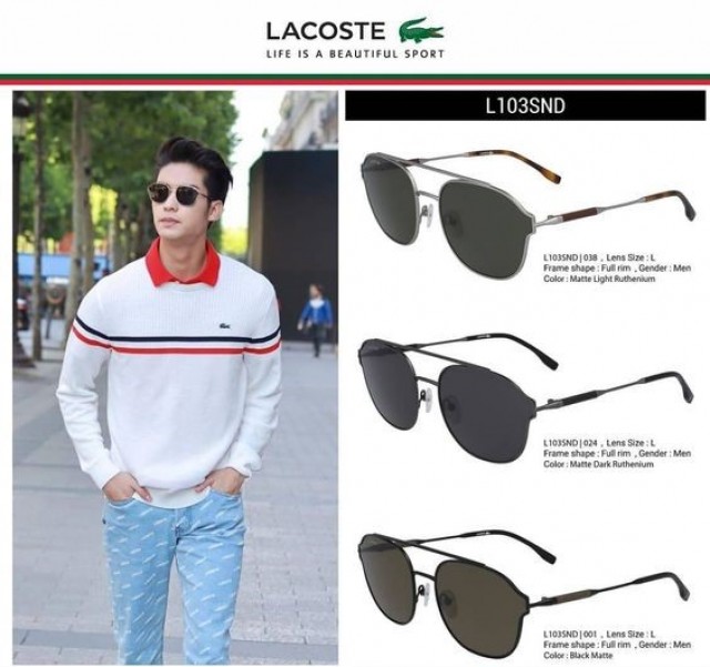 Kính mát Lacoste Navigator Metal Leather Punch màu Striped Grey