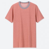 Áo thun Tee Shirt nam cổ tròn có viền Uniqlo màu hồng 