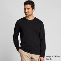 Áo thun nam cổ tròn tay dài Uniqlo Supima Cotton màu đen 