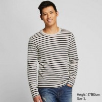 Áo thun nam cổ tròn tay dài Uniqlo sọc màu beige 