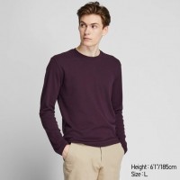 Áo thun nam cổ tròn tay dài Uniqlo Soft Touch màu tím 