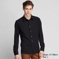 Áo sơmi nam Uniqlo tay dài Easy Care Jersey Slim Fit màu đen 