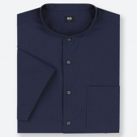 Áo sơmi nam Uniqlo tay ngắn Stand Collar Striped màu xanh navy 