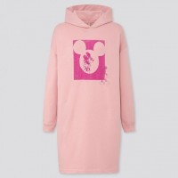 Đầm Hoodie nữ cổ tròn Uniqlo chuột Mickey Art UT màu hồng 